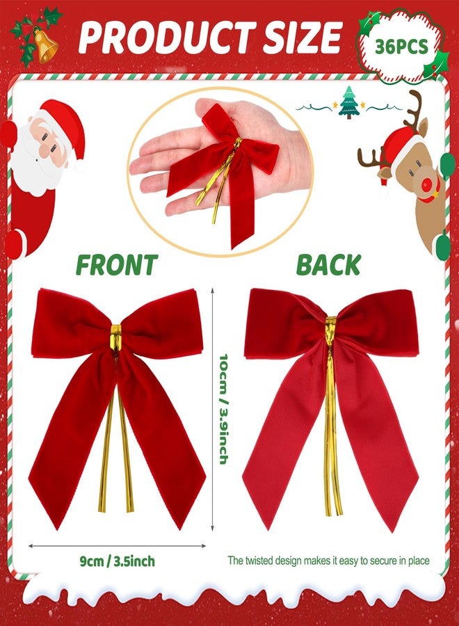 HEYTIMI 36 PCS Red Small Velvet Bows for Christmas Tree 3.5" Mini Christmas Bows for Gift Wrapping Twist Tie Velvet Ribbon Bow for Wreath Crafts Party Wedding Treat Bag Home Decor - Image 2